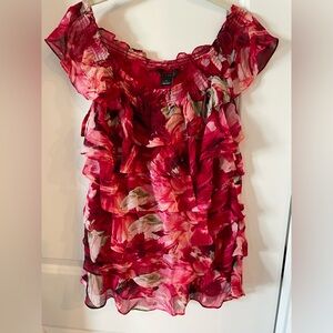 White House Black Market Red Floral Blouse